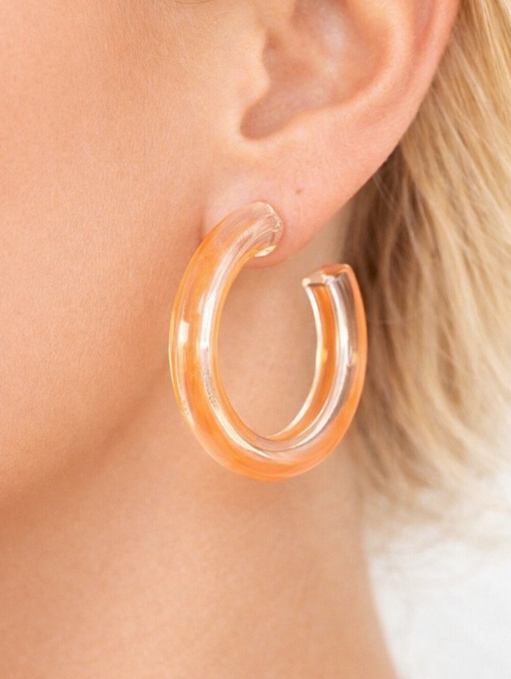 Erica Lyons Bold Amber Resin Hoop Earrings – Chunky Translucent Orange Statement